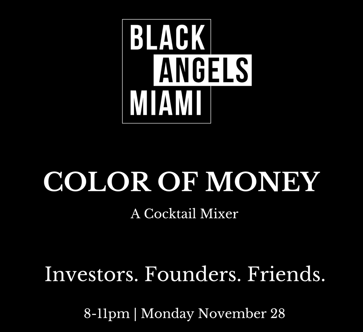 Interested in kicking off Miami Art Week by connecting with Black investors, founders, and our friends? We are filling up but have room for a few more. RSVP for the <a href="/BlackAngelsMIA/">Black Angels Miami</a> Color of Money mixer on Nov 28 (Monday).
forms.gle/rLDXfVFnj24qoL…