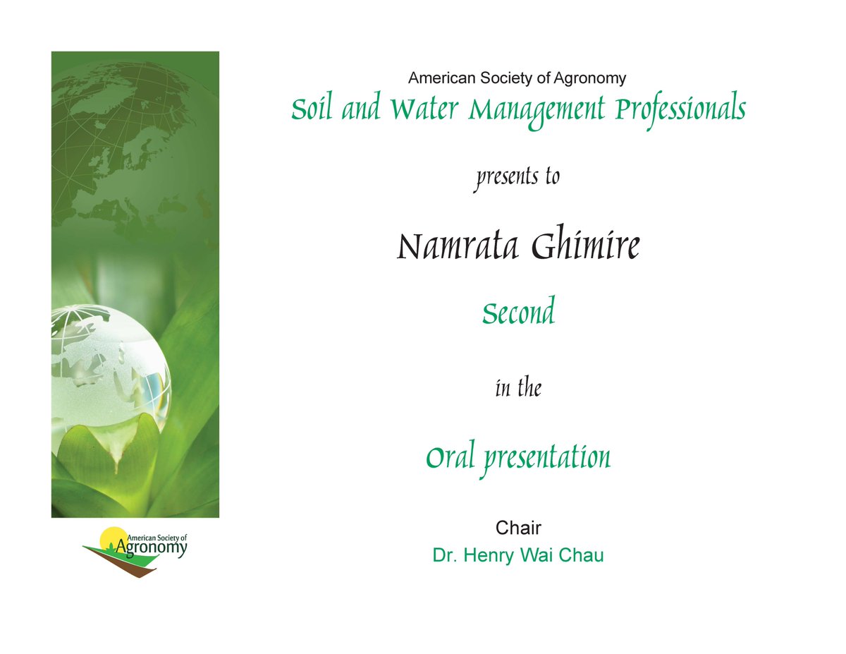 AHPSGradProgram's tweet photo. Congratulation! to Namrata Ghimire for 2nd Place in Oral Presentation in the Soil and Water Management Professionals session at ASA-CSSA-SSA meetings @SDState @ASA_CSSA_SSSA https://t.co/WShjEhBRkg