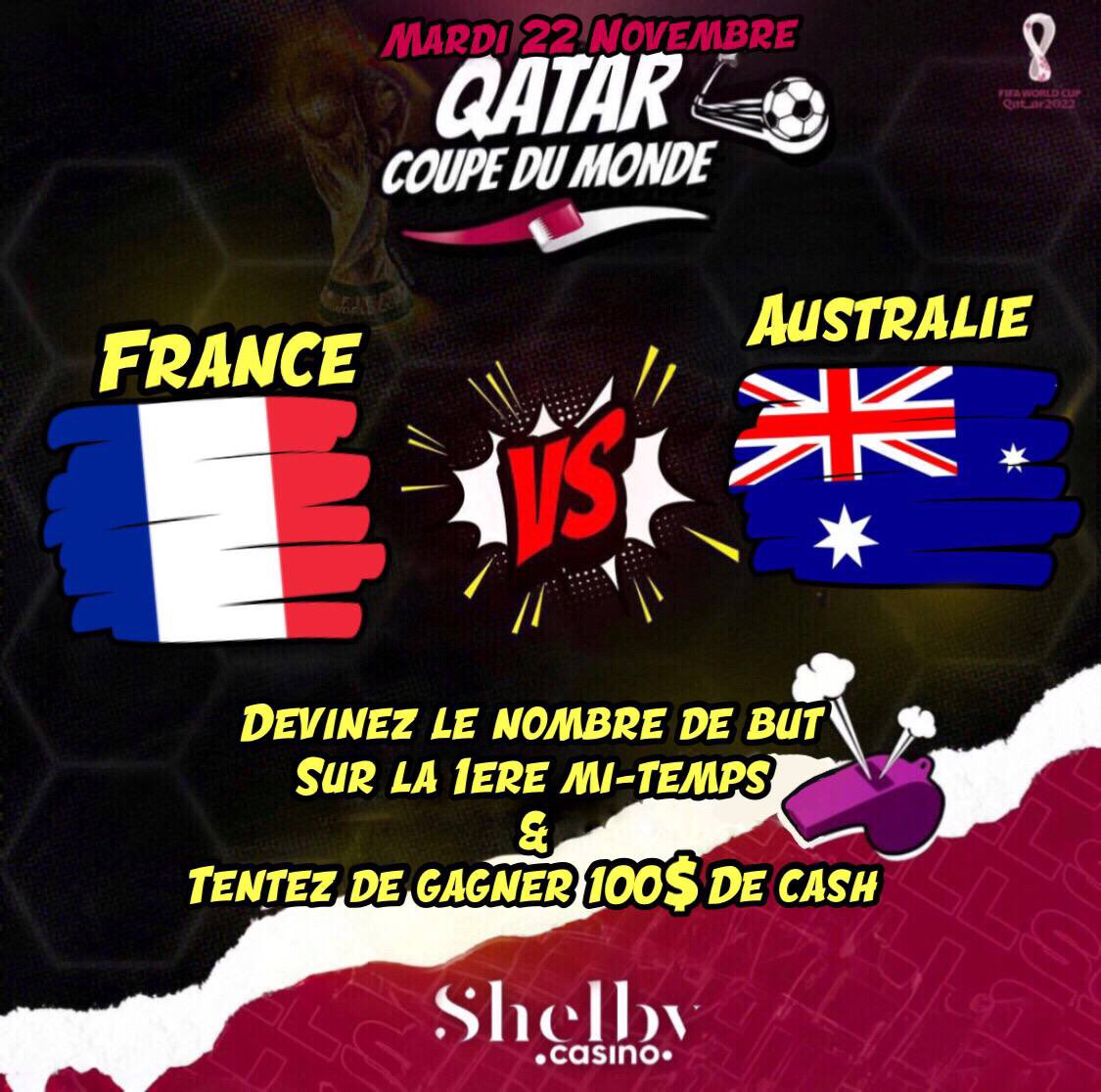 ShelbyBet's tweet photo. Donne le nombre de but sur la 1ère MT en commentaire et gagne $100 Cash 
Conditions:

1⃣ - RT+Follow @ShelbyBetCasino 
2⃣ -  Être inscrit sur https://t.co/LAM7XpuH7X                            3️⃣ -  Fin du jeu le 22/11 à 19h59. TAS si plusieurs bonnes réponses après le match! https://t.co/GmIL9z8hNf