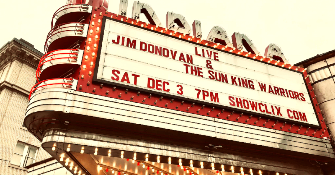 ⚡ Don't miss the Indiana Theater show on Saturday, December 3rd!  ☀️ Jim Donovan &amp; The Sun King Warriors with special guests Tres Lads
🎫 $20 Tickets available online: ow.ly/WHZa50LI8II

#RockTheIndiana #