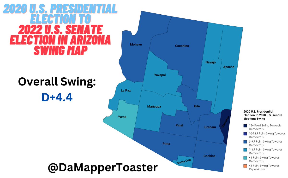 DaMapperToaster's tweet photo. Democratic senator Mark Kelly, first elected in a 2020 special election to replace Republican John McCain, won re-election to a full six-year term to Arizona's Class 3 U.S. Senate seat, 2 weeks ago. He defeated venture capitalist Blake Masters by a margin of 4.9%. https://t.co/zTfX6SHtIn