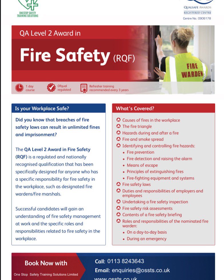 All workers wether it’s an employee or employer should be trained in fire safety to know what to do if worse case scenario strikes
visit ossts.co.uk 01138243643 for more information 
#firesafety #fire #firedanger #firesafetytraining