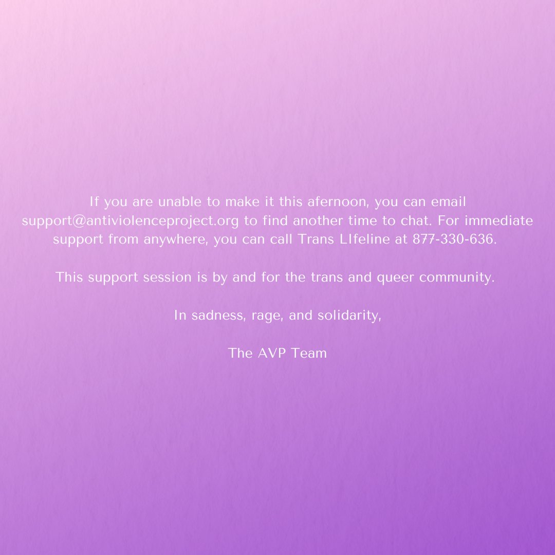 antiviolence project (@avp_uvic) on Twitter photo Support hours for Trans and queer folks will be available with Niko (they/them) from 2-5 pm today in the AVP support room, SUB B024.
If you are unable to make it this afternoon, you can email support@antiviolencepdoject.org to find another time to chat. Support hours for Trans and queer folks will be available with Niko (they/them) from 2-5 pm today in the AVP support room, SUB B024.
If you are unable to make it this afternoon, you can email support@antiviolencepdoject.org to find another time to chat.