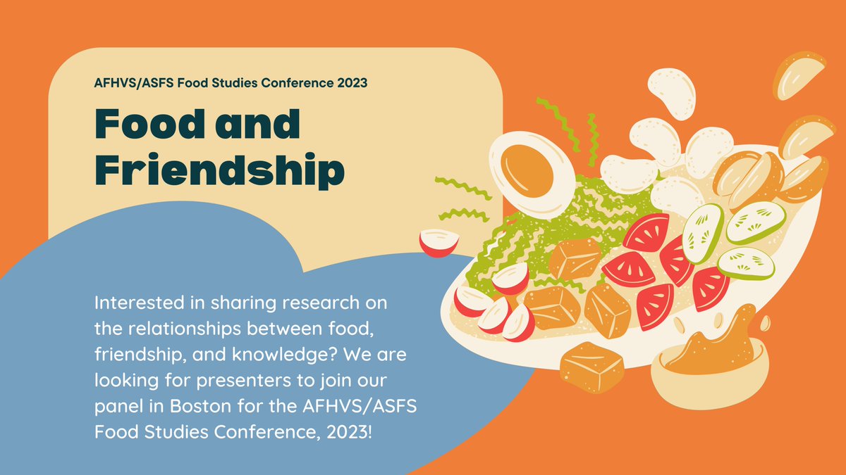 janitavandyk's tweet photo. Interested in joining a potential panel at AFHVS/ASFS 2023 in Boston? We are organizing a multi-session panel, "Food and Friendship: Politics, Approaches, and New Horizons." If interested, please reach out to us (contact info in my reply to this tweet) #FoodStudies #CFP @ASFS_org https://t.co/YThR32h3mP