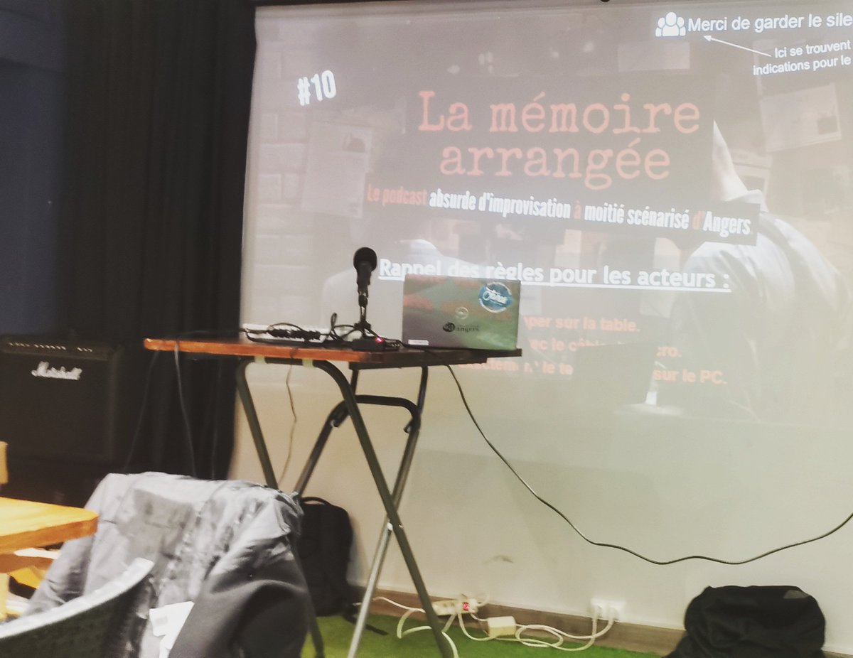 TeamJavras's tweet photo. Ce soir, on a fait des tests techniques pour samedi, on va enregistrer le dernier épisode de #lamemoirearrangee en public au #BlueMonkeys !
#Podcast #PodcastFr #SagaMP3 #FictionAudio #AudioDrama #Angers #CultureAngers #Impro #Humour #Absurde #Spectacle #Soiree https://t.co/ogMIq1FS6Y