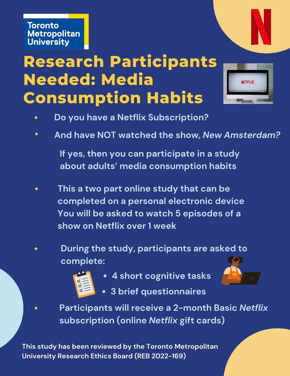 Menahal Latif (@menahallatif) on Twitter photo Research participants needed! We are looking to recruit adults for a Media Consumption study. If you are interested in participating or have any questions, please DM <a href="/MenahalLatif/">Menahal Latif</a> Your next 2-month Netflix subscription is on us! #research #media Research participants needed! We are looking to recruit adults for a Media Consumption study. If you are interested in participating or have any questions, please DM <a href="/MenahalLatif/">Menahal Latif</a> Your next 2-month Netflix subscription is on us! #research #media