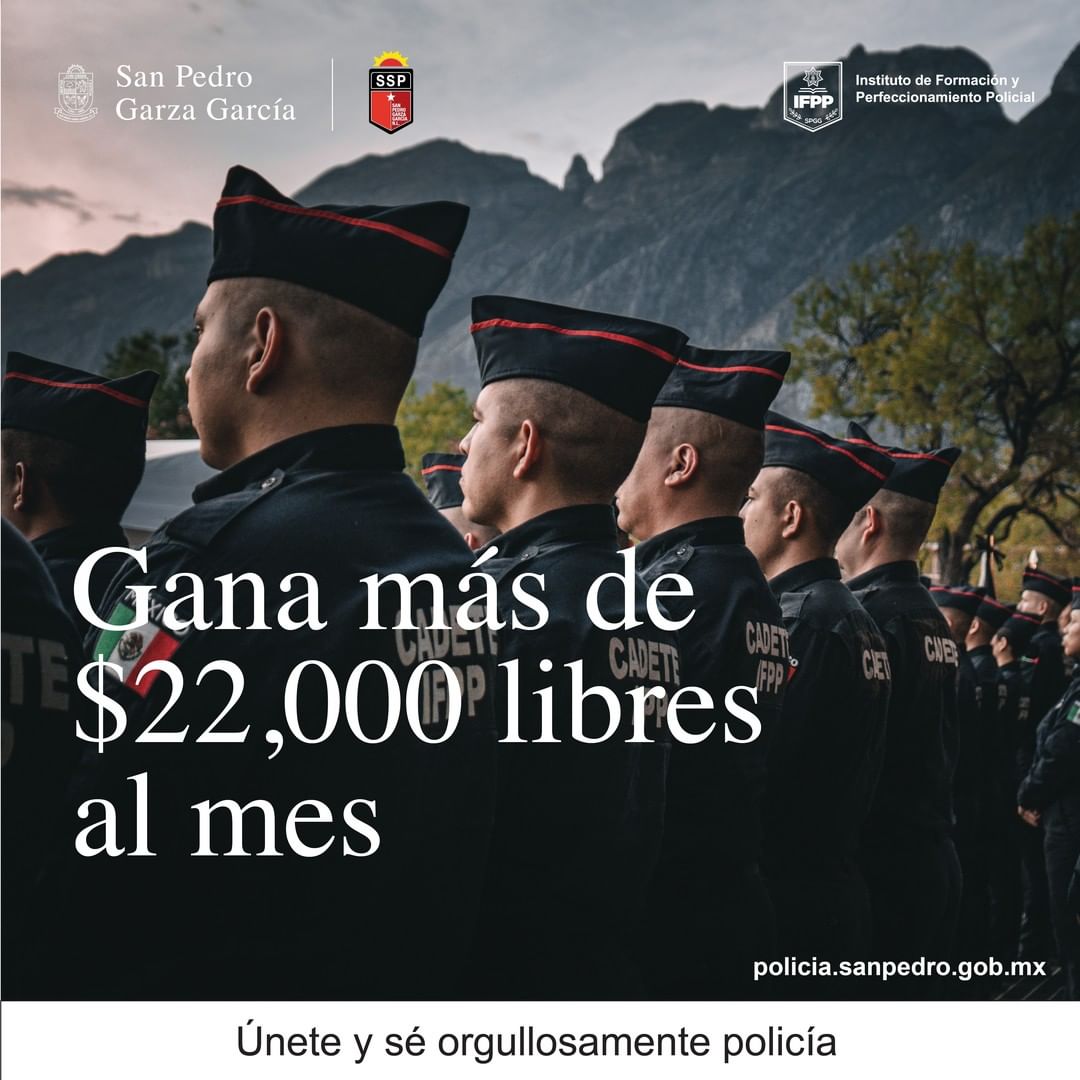 SanPedroNL's tweet photo. Únete a la mejor Policía de México y estudia en el Instituto de Formación y Perfeccionamiento Policial de #SanPedroGarzaGarcía.
Policía de #SanPedro: profesional, honesta y efectiva. 🚔🚨
Información y registro: https://t.co/fTCoqlrgT8
#OrgullosamentePolicía #IFPP https://t.co/Oww1Hkg0A3