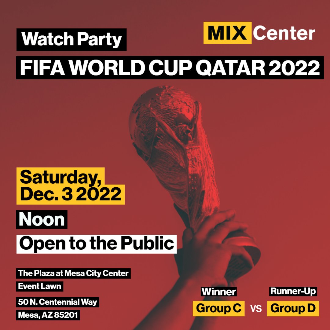 asumixcenter's tweet photo. Expect Amazing.

Come join us on Saturday, December 3rd out on the Mesa City Center Plaza Event Lawn for a viewing party of the FIFA World Cup Qatar 2022! https://t.co/jQcp8SnCv7