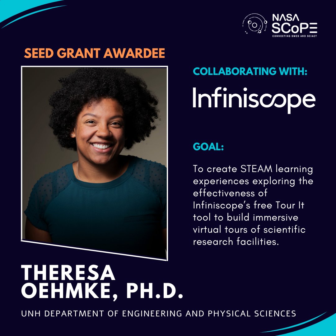 SCoPEconnects's tweet photo. Meet one of our newest Seed Grant awardees, Theresa Oehmke!
Find out more about our seed grant awards at https://t.co/W2WfC55Ici and follow us for updates!
@t_oehmke @infiniscope #SciAct https://t.co/JnNLFBjoHI