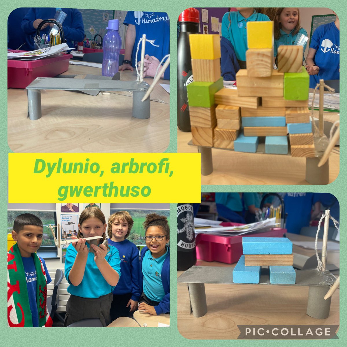 YsgolHamadryad's tweet photo. Mae peirianwyr y dyfodol o ddosbarth #pinwydden5 wedi gweithio fel #urienuchelgeisiol heddiw yn cynllunio, mesur, adeiladu ac arbrofi i ganfod beth sy’n gwneud pont gref. Cydweithio penigamp 🤩🌉 #STEM #TAPSCymru @ITEcardiffmet https://t.co/rWMGnJ3SW7