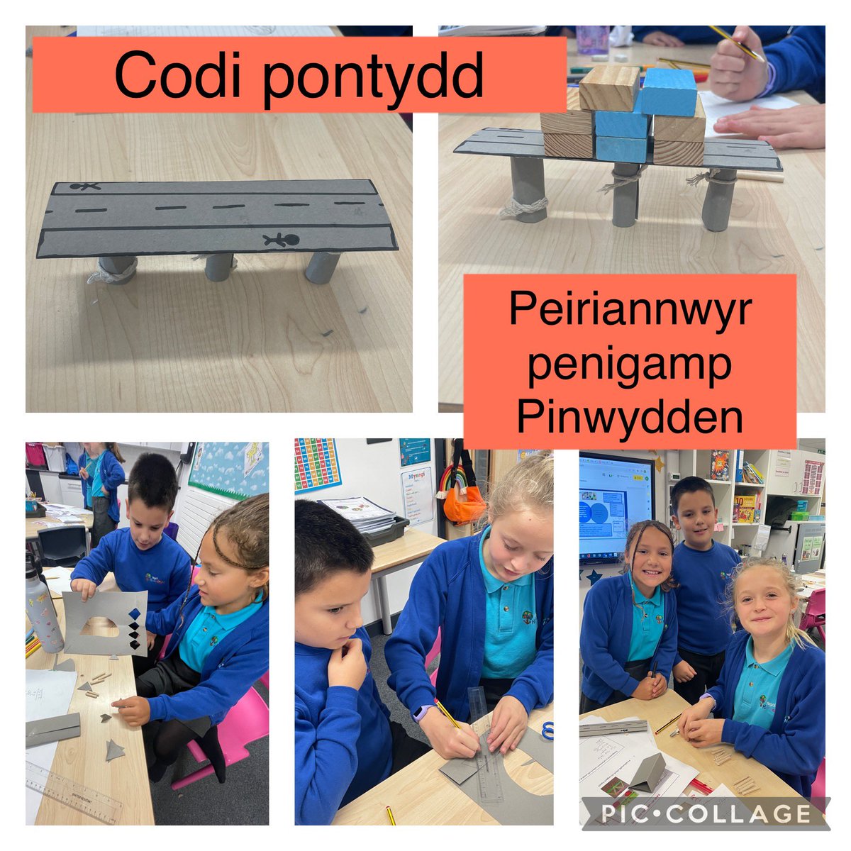 YsgolHamadryad's tweet photo. Mae peirianwyr y dyfodol o ddosbarth #pinwydden5 wedi gweithio fel #urienuchelgeisiol heddiw yn cynllunio, mesur, adeiladu ac arbrofi i ganfod beth sy’n gwneud pont gref. Cydweithio penigamp 🤩🌉 #STEM #TAPSCymru @ITEcardiffmet https://t.co/rWMGnJ3SW7