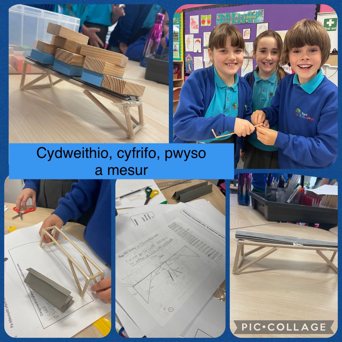 YsgolHamadryad's tweet photo. Mae peirianwyr y dyfodol o ddosbarth #pinwydden5 wedi gweithio fel #urienuchelgeisiol heddiw yn cynllunio, mesur, adeiladu ac arbrofi i ganfod beth sy’n gwneud pont gref. Cydweithio penigamp 🤩🌉 #STEM #TAPSCymru @ITEcardiffmet https://t.co/rWMGnJ3SW7