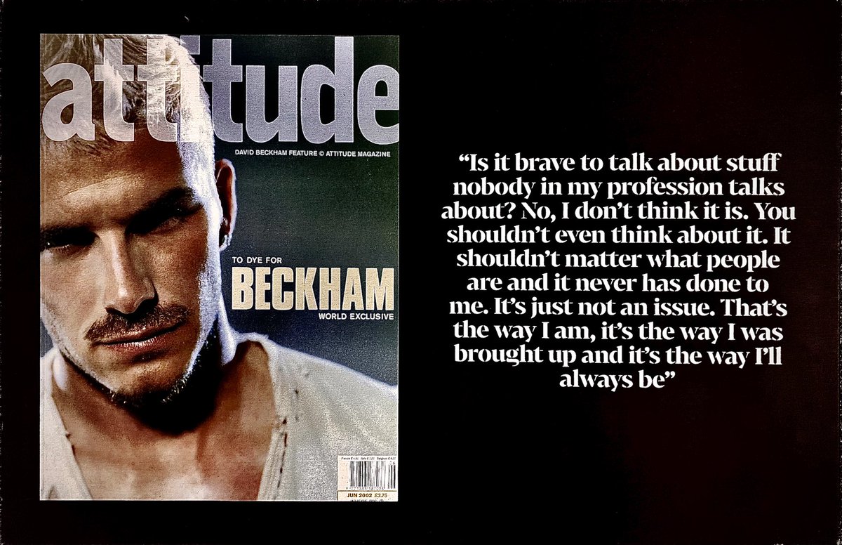 This canvas has sat proudly on the @attitudemag office wall for years. I took it down today. Talking about stuff nobody will talk about is “the way he’s always been, and the way he’ll always be”, David Beckham told us in 2002. Until the Qataris bought his silence 20 years later.