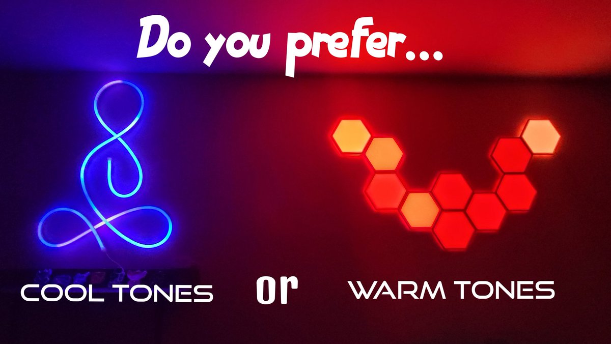 FaintlyCurious's tweet photo. Do you use more #Warm or #Cool Tones in your #home ??  #Govee #HexaPanels  #NeonRope  #Outdoor #Indoor #Stringbulbs #Led #rgbic #lights #GoveeBlackFriday #creative #lighting #decor @GoveeOfficial #gaming #Razer #walmart #GoveeChristmas #livingroom #bedroom #home #smarthome #Gift https://t.co/43HvGPzQS7