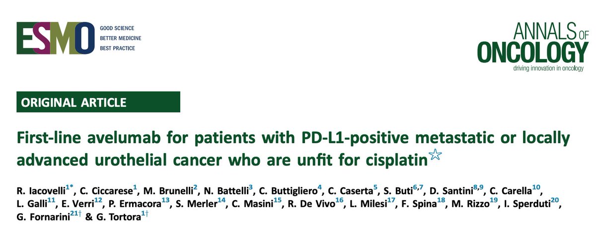 DrYukselUrun's tweet photo. 1st-line avelumab for PD-L1+ adv urothelial cancer/ unfit for cisplatin
🔶The  mOS was 11.0 months for those with a  ⬆️CPS and 7.0 months for a  ⬇️CPS, 1 year OS rates were 48.1% and 27.3%
🔶Visceral M+vs- OS 7.0 vs 11.0 months 
@Annals_Oncology @OncoAlert
https://t.co/YVwob7mdzV https://t.co/73lEJPVZet