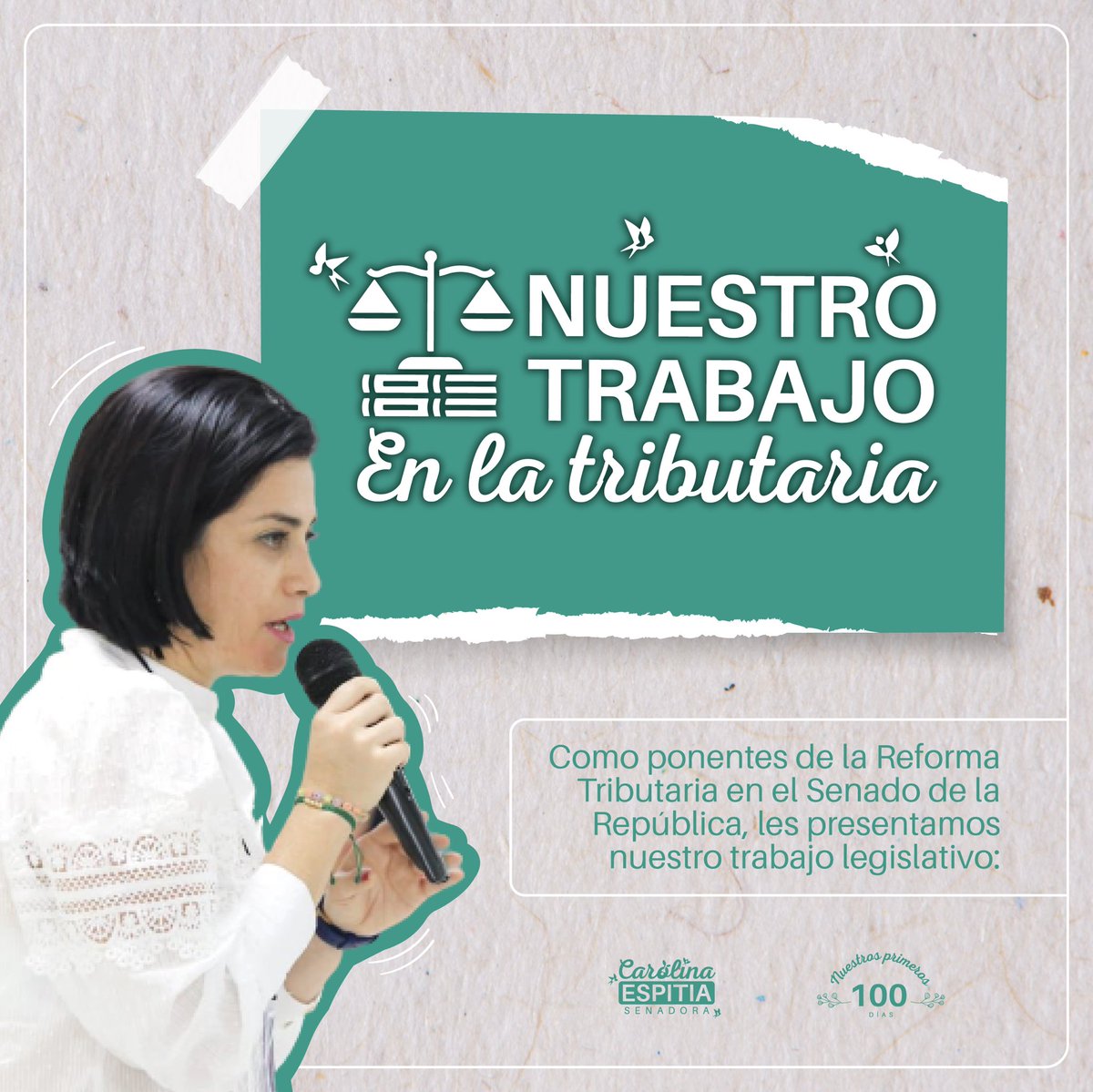 CaroEspitiaJ's tweet photo. ⚖️✍🏼 Con el compromiso adquirido al representarlos en el @SenadoGovCo, les presentamos los resultados de nuestro trabajo legistaltivo como ponentes de la #ReformaTributaria. ¡Seguiremos trabajando con más fuerza! https://t.co/IS83RXAOZe