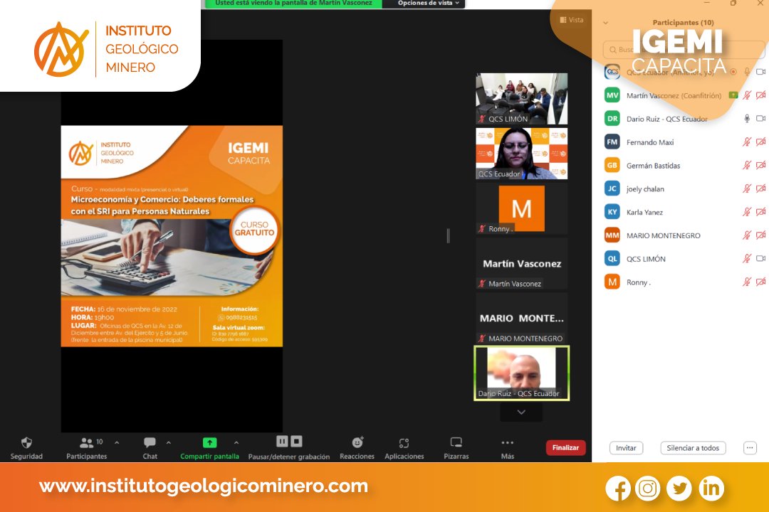 GeologicoMinero's tweet photo. Compartimos algunas postales del Curso Gratuito sobre microeconomía y comercio: deberes formales con el SRI para personas naturales impartido por Ronny Paucar y organizado por el Instituto Geológico Minero el miércoles 16 de noviembre de 2022.
#igemi #capacitaciones #curso #sri https://t.co/hw8GBMOCqj