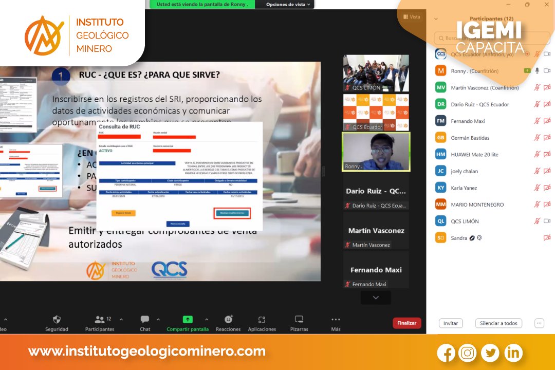 GeologicoMinero's tweet photo. Compartimos algunas postales del Curso Gratuito sobre microeconomía y comercio: deberes formales con el SRI para personas naturales impartido por Ronny Paucar y organizado por el Instituto Geológico Minero el miércoles 16 de noviembre de 2022.
#igemi #capacitaciones #curso #sri https://t.co/hw8GBMOCqj