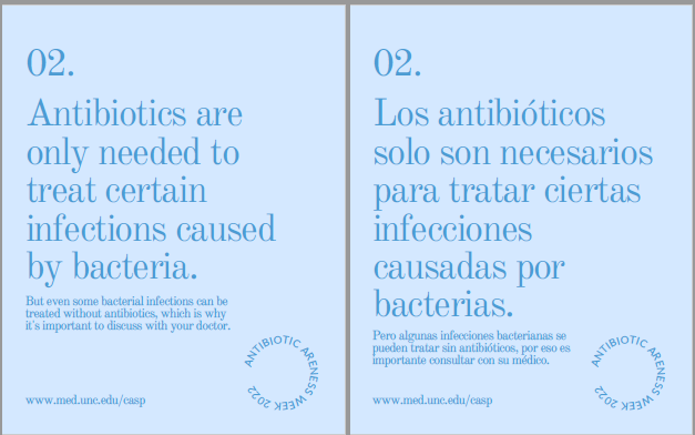 Antibiotics won’t help some common bacterial infections including most cases of bronchitis, many sinus infections, and some ear infections. #BeAntibioticsAware #WAAW2022