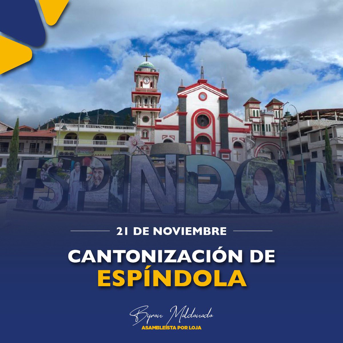bvmalo's tweet photo. 🚩 Saludamos a la “Tierra de las Orquídeas y Lagunas Encantadas! 

En conmemoración a sus 52 años de emancipación política.
Un saludo fraterno a todos sus habitantes.
#CantónEspíndola
#Loja https://t.co/PN57i9a3og