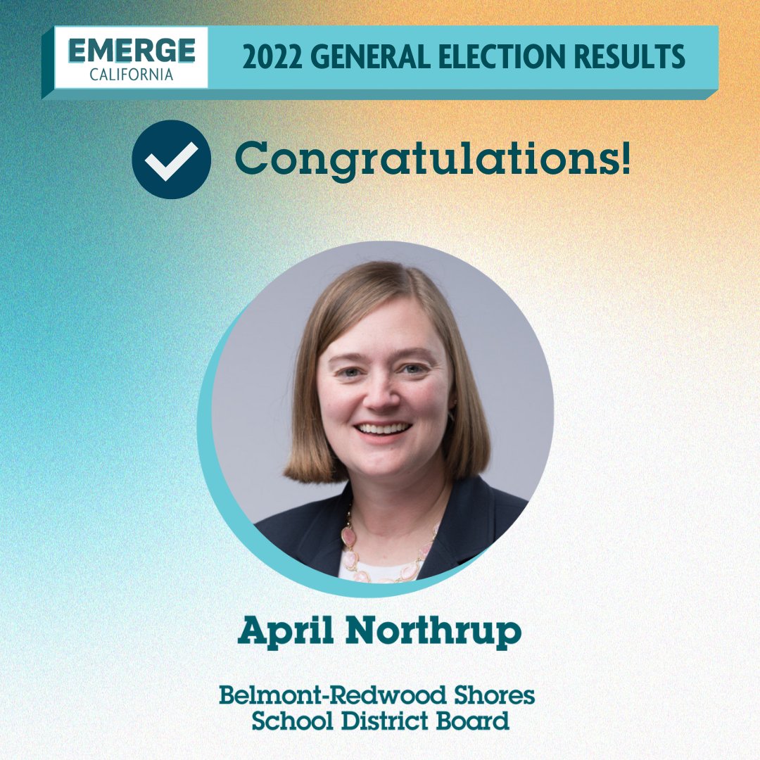 EmergeCA's tweet photo. ๐ฃ General Election WINS ๐ฃ
Congrats to #EmergeCA Alum candidates Alida Fisher for San Francisco Board of Education (@alidafisher), April Northrup for Belmont-Redwood Shores School Board (@AprilNorthrup1), and Rebecca Eisenberg for Santa Clara Valley Water District Board (@rle). https://t.co/mj8r6JBQ2g