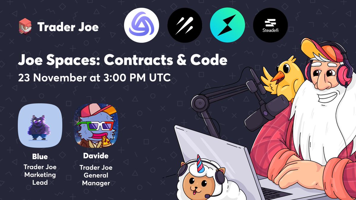 Joe Spaces | EP2 | Contracts &amp; Code 📜

Join us on the 23rd at 3pm UTC with guests:
• <a href="/DeltaPrimeDefi/">DeltaPrime</a> 
• <a href="/THORChain/">THORChain</a> 
• <a href="/Galxe/">Galxe</a> 
• @steadefi 

...I dno, might be some alfa? 🤷

x.com/i/spaces/1LyxB…