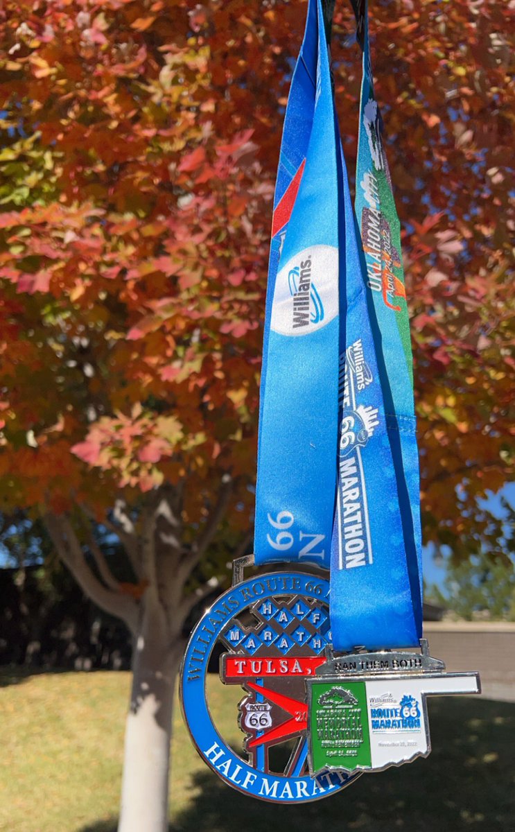 sether00ski's tweet photo. fantastic weekend back in Tulsa with the broski for #RT66RUN and half marathon #25
got that OK Standard too! #MedalMonday #Route66 #runchat #RunnerBliss https://t.co/dmQgJ74xRy
