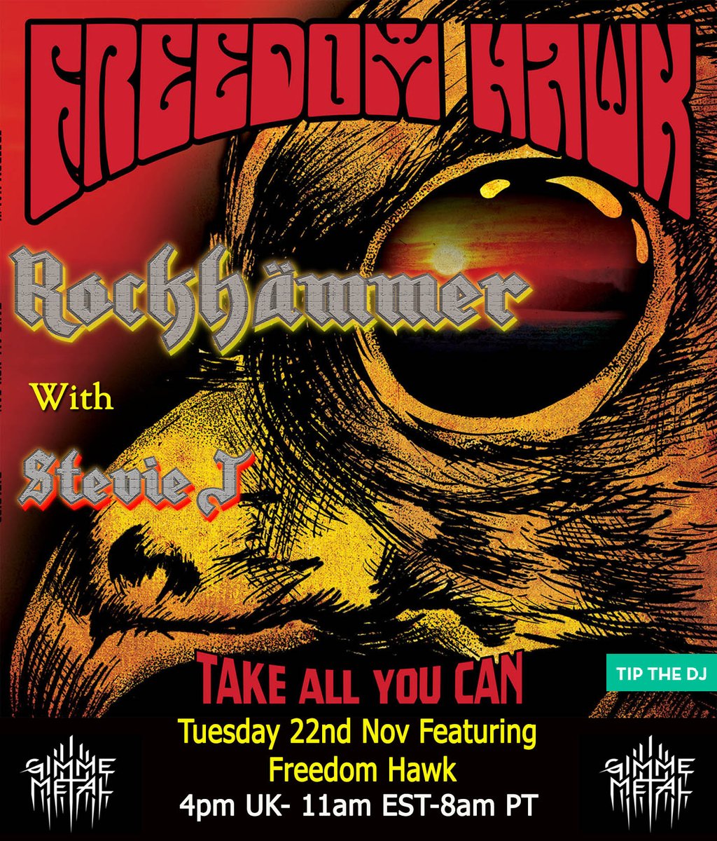 @rockhammershow (@rockhammershow) on Twitter photo Do pop by tomorrow as we revisit the launch of <a href="/freedomhawkband/">Freedom Hawk</a> latest album on <a href="/music_ripple/">RippleMusic</a>
Also on the mighty <a href="/gimmeradio/">Gimme Metal</a> I'll be spinning <a href="/GojiraMusic/">Gojira</a> <a href="/KingCreature1/">KING CREATURE ♔</a> <a href="/gonecosmicband/">Gone Cosmic</a> <a href="/myMotorhead/">Official Motörhead</a> <a href="/Megadeth/">Megadeth</a> <a href="/Diabology8/">Diabology</a> <a href="/kingbuffaloband/">King Buffalo</a> and MUCH More!
♠️♠️♠️😎♠️♠️♠️ Do pop by tomorrow as we revisit the launch of <a href="/freedomhawkband/">Freedom Hawk</a> latest album on <a href="/music_ripple/">RippleMusic</a>
Also on the mighty <a href="/gimmeradio/">Gimme Metal</a> I'll be spinning <a href="/GojiraMusic/">Gojira</a> <a href="/KingCreature1/">KING CREATURE ♔</a> <a href="/gonecosmicband/">Gone Cosmic</a> <a href="/myMotorhead/">Official Motörhead</a> <a href="/Megadeth/">Megadeth</a> <a href="/Diabology8/">Diabology</a> <a href="/kingbuffaloband/">King Buffalo</a> and MUCH More!
♠️♠️♠️😎♠️♠️♠️