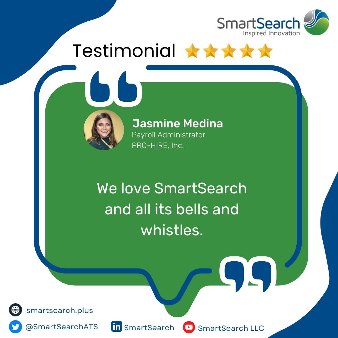 SmartSearchATS's tweet photo. SmartSearch is proven platform for hiring the right talent at the right time. That is why Pro-Hire Staffing Professionals love us.
Book a demo now: https://t.co/0Abl1oU40f
#ClientTestimonial #SmartSearchATS #ApplicantTrackingSoftware #Recruitment #Staffing https://t.co/9Nd25kOh4x