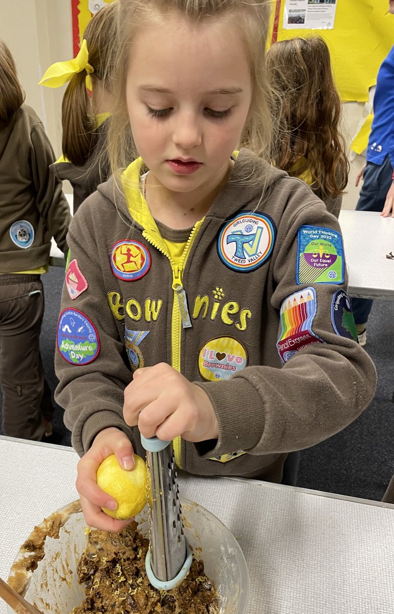 1stPeebles's tweet photo. Weighing, mixing, grating…cloutie dumplings tonight as part of our #togetherwithfriends Netherurd challenge badge. Lots of skills learned! @Girlguiding @GirlguidingScot @BordersCounty https://t.co/FJqS5Ts5pw