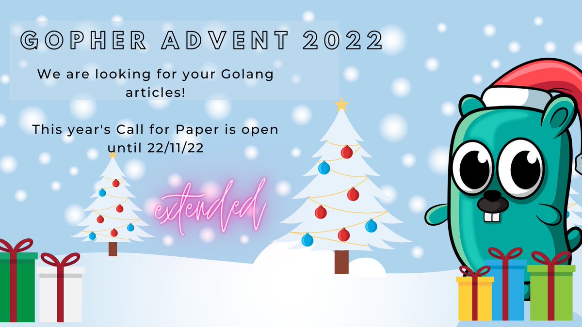 Gopher Advent (@gopher_advent) on Twitter photo What. A. Line-up!
<a href="/AlexanderJophus/">Alexander Jophus 🇪🇺</a>, <a href="/flowdev_org/">Ole Bulbuk</a>, <a href="/colega/">oleg@tu.social</a>, <a href="/JoeBlubaugh/">Salvador Dolly Parton</a>, <a href="/RealAkilan/">Akilan Selvacoumar</a>, <a href="/__dc0d__/">Kaveh Shahbazian</a>, <a href="/TldrAlex/">AlexTLDR</a> & more will bring you joy and shorten the perceived time until the festive season.
And you can still join them 🚀 👉 tinyurl.com/gopheradvent-c…
#gopheradvent22
#CFP What. A. Line-up!
<a href="/AlexanderJophus/">Alexander Jophus 🇪🇺</a>, <a href="/flowdev_org/">Ole Bulbuk</a>, <a href="/colega/">oleg@tu.social</a>, <a href="/JoeBlubaugh/">Salvador Dolly Parton</a>, <a href="/RealAkilan/">Akilan Selvacoumar</a>, <a href="/__dc0d__/">Kaveh Shahbazian</a>, <a href="/TldrAlex/">AlexTLDR</a> & more will bring you joy and shorten the perceived time until the festive season.
And you can still join them 🚀 👉 tinyurl.com/gopheradvent-c…
#gopheradvent22
#CFP