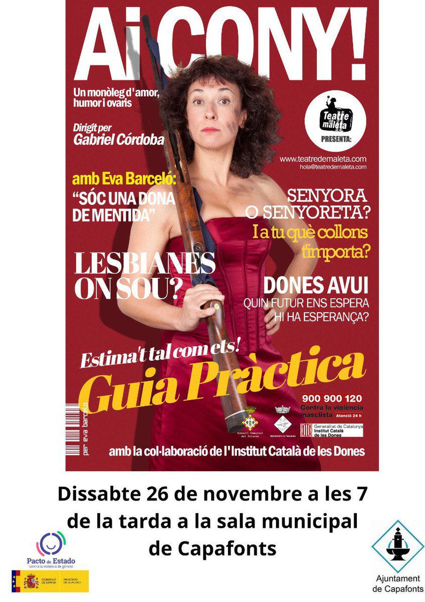 AjCapafonts's tweet photo. En motiu de la commemoració del dia internacional  per a l'eliminació de  la violència contra les dones el dissabte 26 de novembre a les 7 de la tarda a la sala municipal podrem veure i gaudir del monòleg Ai cony! de la companyia teatre de maleta, us hi esperem! https://t.co/FILjubTZgp