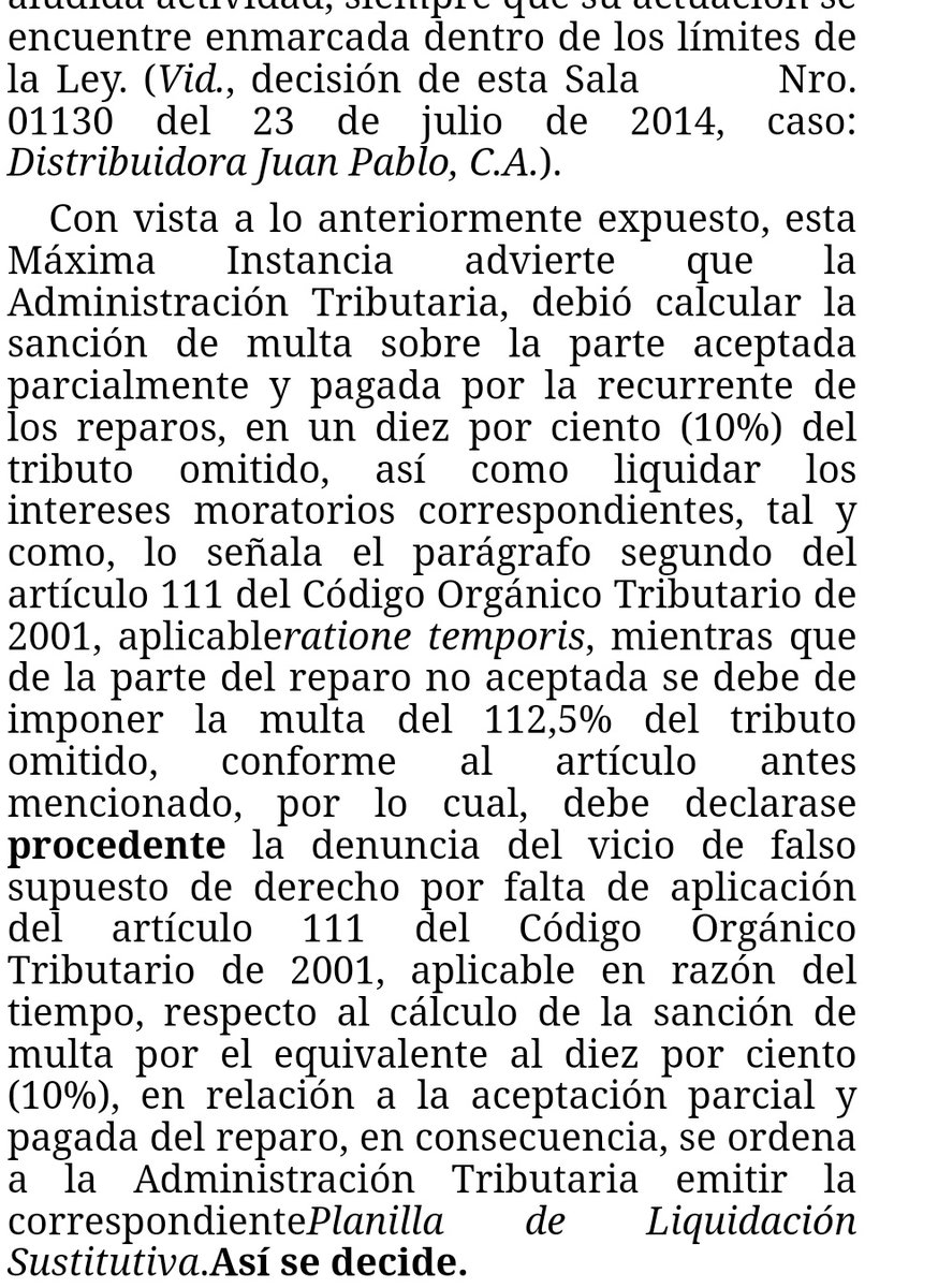 WilsonGomezGB's tweet image. Sentencia N° 00676 del 03/11/2022 Sala Político-Administrativa @TSJ_Venezuela Administración Tributaria. Facultad de fiscalización y determinación de la obligación tributaria. Acta de Reparo. Resolución Culminatoria. Multas. Art 185 y 186 COT 2001 🧐
historico.tsj.gob.ve/decisiones/spa…