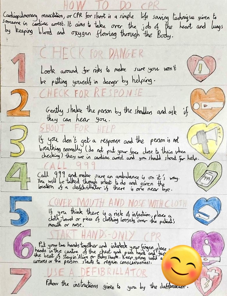 Another piece of fantastic homework from a student in 7G. Lots of merits have been given out this half term for PSHE homework. #pshe #CPR #firstaid #year7 #Rshe