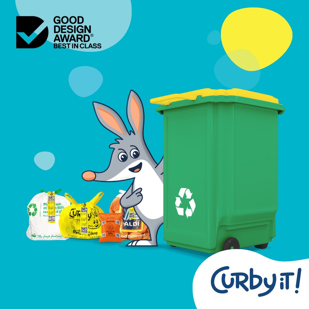 CurbyIt 2022 Good Design Award Best in Class: Service Design - Commercial Services CurbyIt connects community and industry through an innovative extended product stewardship service of soft plastics and other targeted materials through the kerbside recycling bin. @CurbCycle