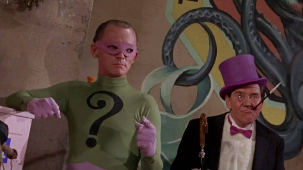 RiddlebirdWeek's tweet photo. What is Batman without camp and what's more camp than the 1960's series? Frank Gorshin and Burgess Meredith immortalised the characters, setting the standard for others to follow. These rogues worked well together, and with others, making them perfect for #riddlebirdweek prompts https://t.co/s4JBwDWlcD
