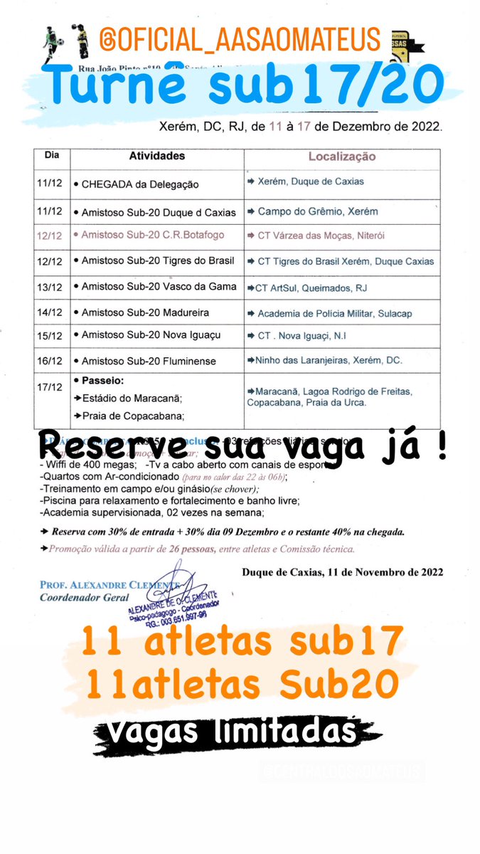 Oficial_Dlemos's tweet photo. Turnê de jogos Sub20 no Rio de Janeiro… ainda há vagas ! https://t.co/keoSHSCQib