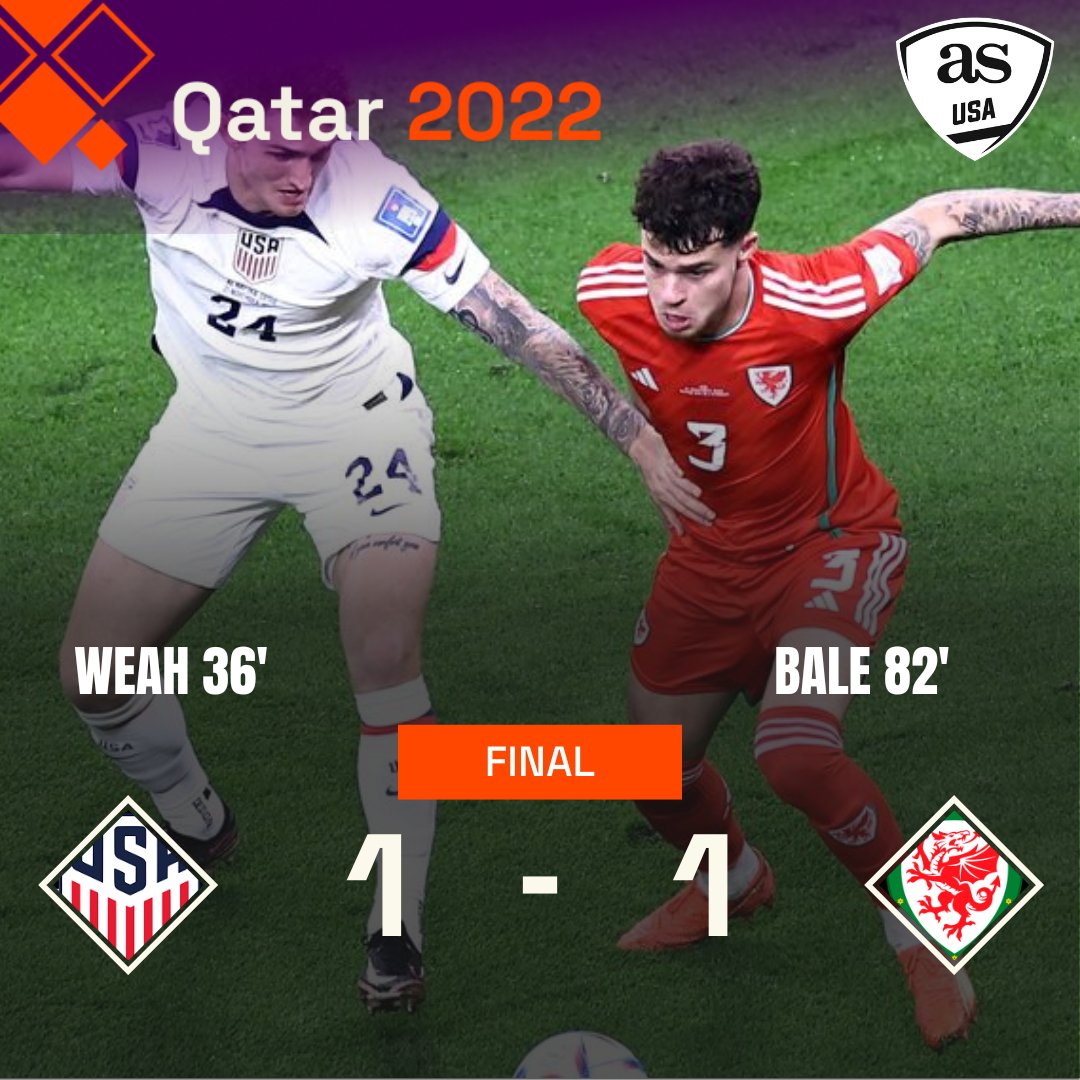 English_AS's tweet photo. ⌛ Final whistle! The match between the USMNT &amp; Wales ends in a draw, which leaves Group B with plenty of options for all four teams.

📡 https://t.co/TSRWmimz9Q
🌍 #WorldCup #Qatar2022 
🔥 #USA 🆚#Wales https://t.co/mEXb4P5b3S
