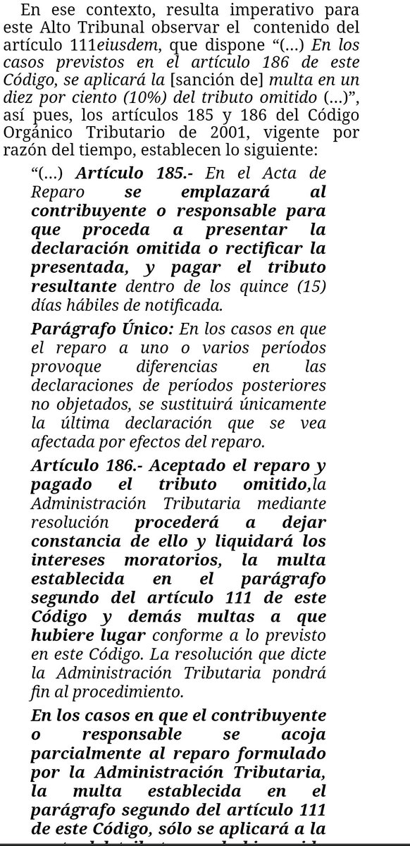 WilsonGomezGB's tweet image. Sentencia N° 00676 del 03/11/2022 Sala Político-Administrativa @TSJ_Venezuela Administración Tributaria. Facultad de fiscalización y determinación de la obligación tributaria. Acta de Reparo. Resolución Culminatoria. Multas. Art 185 y 186 COT 2001 🧐
historico.tsj.gob.ve/decisiones/spa…