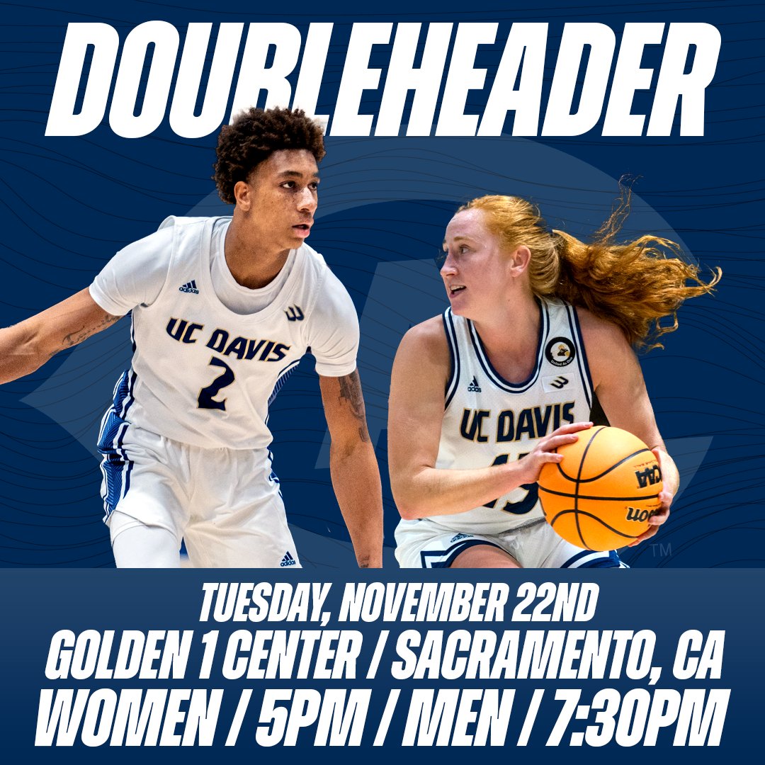 ucdavisaggies's tweet photo. TOMORROW / Aggies vs. Hornets doubleheader at the Golden 1 Center in Sacramento... cheer on the men and women in one of the best venues in the nation. #GoAgs

Tickets: https://t.co/aiSIcTN6Hf https://t.co/1NEIYRhtox