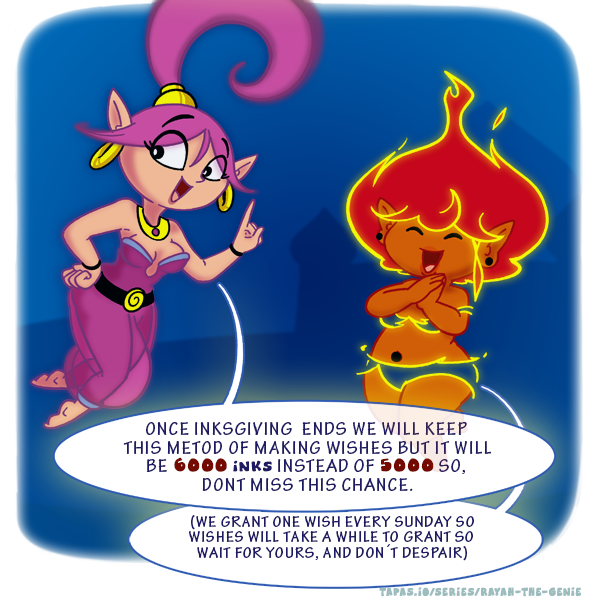 Checomal's tweet photo. Hey, #inksgiving2022 is about to start, and for the first time, I have an idea of how to participate! Rayah (or Ifrit) will grant the wishes of everyone who makes a 5000 or bigger donation to the comic at: https://t.co/hUWOSVh3Pj
#inksgiving #rayah #webcomic #genie https://t.co/93ruy4ti8Q