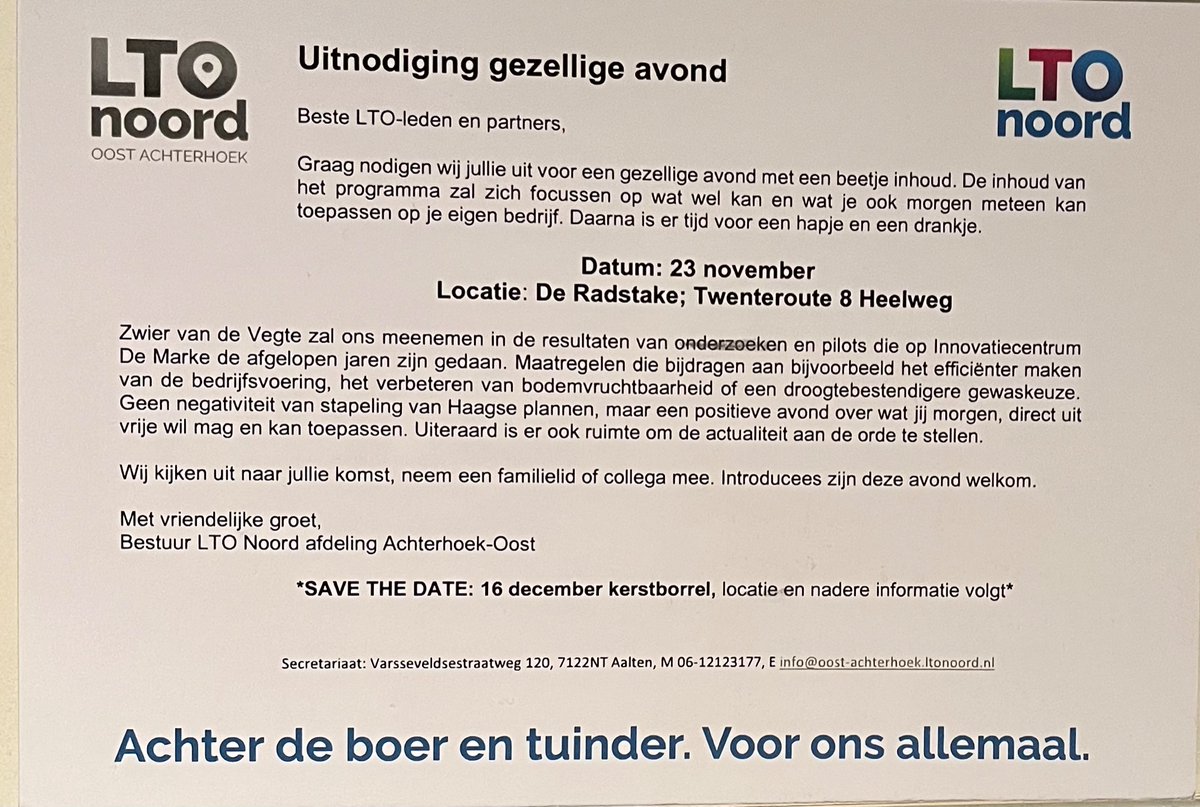 Op woensdag 23 november houden we weer een ledenavond. Zwier van de Vegte zal ons meenemen in de resultaten van onderzoeken en pilots op De Marke.