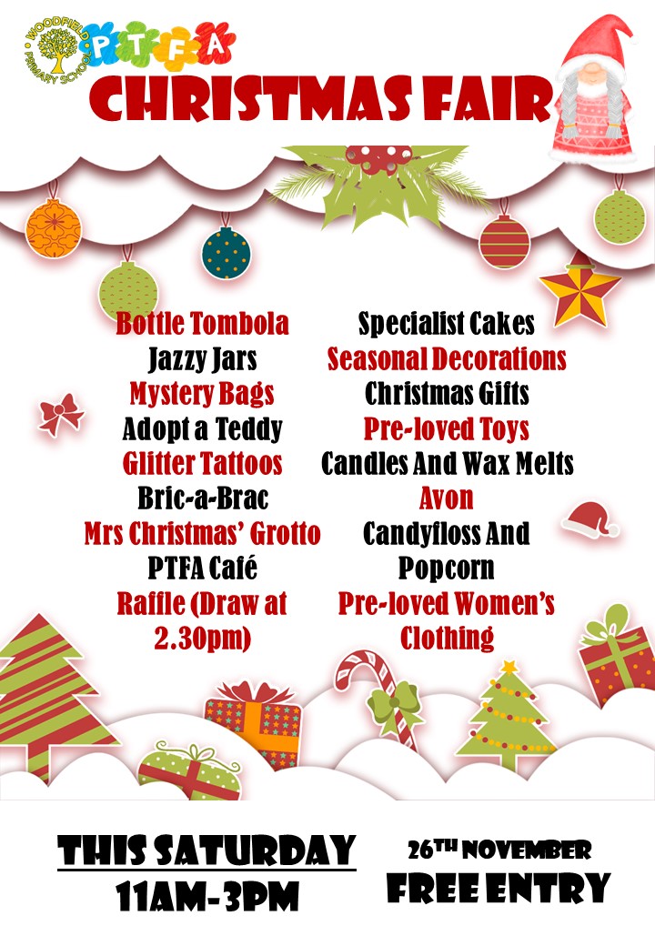 🎄🌟Join us for some festive cheer THIS SATURDAY 11am-3pm FREE ENTRY 🌟🎄Woodfield Primary School, WV4 4AG <a href="/WoodfieldSchool/">Woodfield Primary School</a> #christmasfair #ptfa #wolverhampton