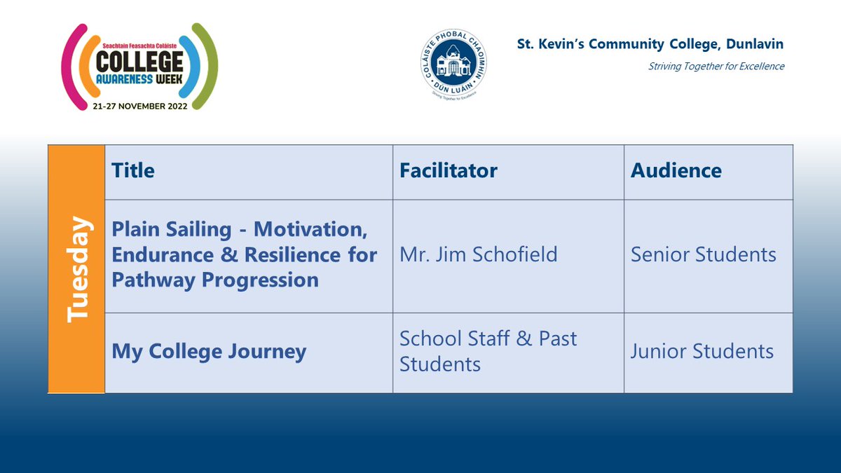 stkevsdunlavin's tweet photo. Our Tuesday lineup for #CAW22
Headlining - Jim Schofield - who built a boat and crossed the Atlantic solo, will speak to students about goals, endurance &amp; resilience.
#StartHereGoAnywhere #StrivingTogetherForExcellence https://t.co/U2qjCCxn3b