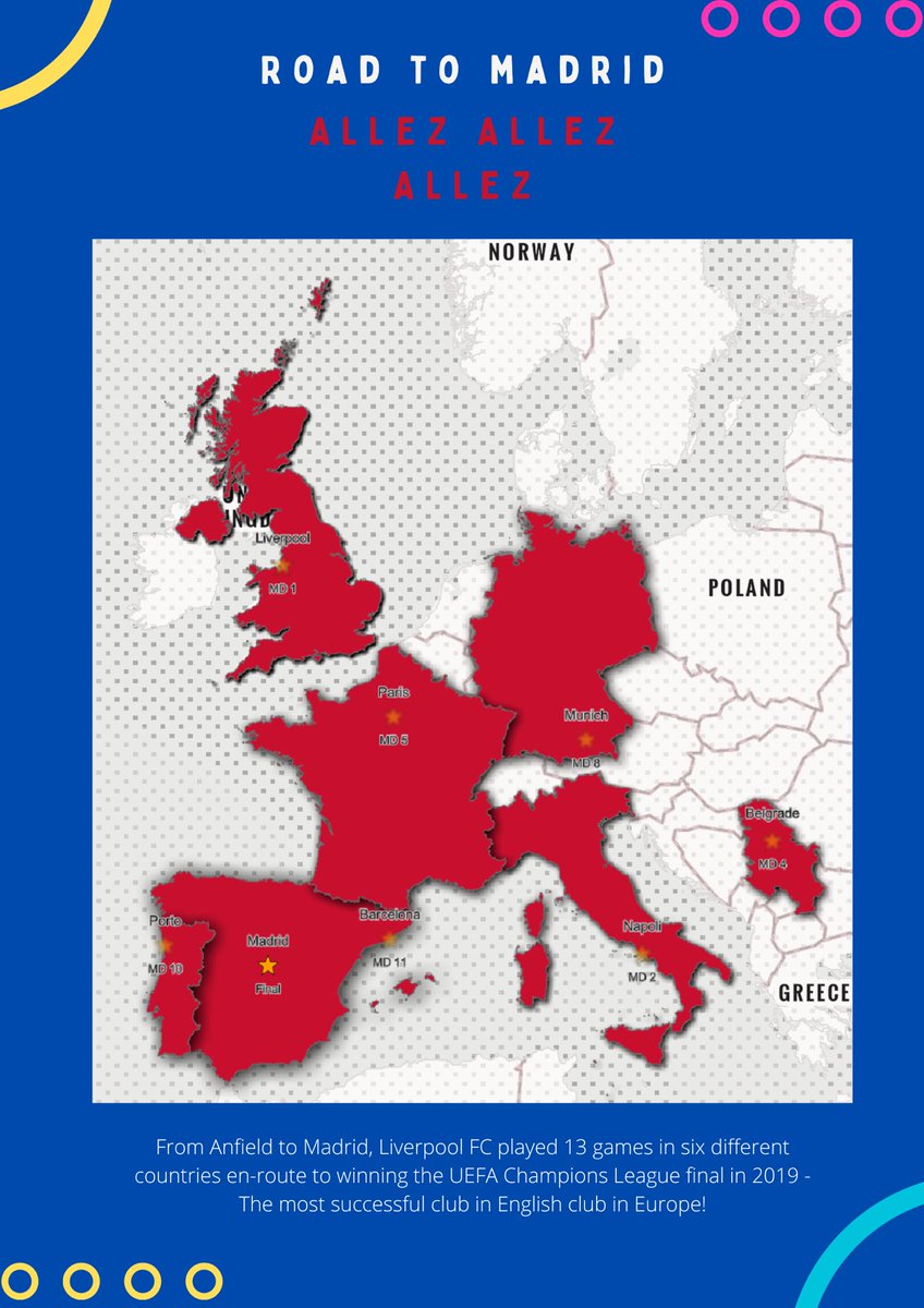 th8lfcguy's tweet photo. Day 20 of #30DayMapChallenge - My favourite… Football club @LFC 

The 🗺️ covers their road to Madrid for the 2019 UCL Final to win the prestigious title for 6th time. 

We have conquered all of Europe 🎵
And we never gonna stop 🎵

#LFC #GIS #map #gischat @MightyRed_LFC https://t.co/j1B1V82sa5