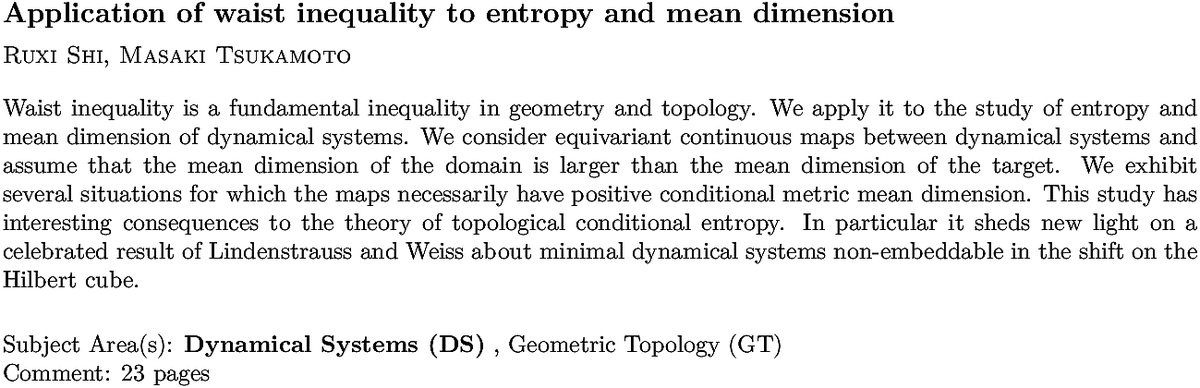 arxiv.org/abs/2211.10158…
R Shi, M Tsukamoto
Application of waist inequality to entropy and mean dimension