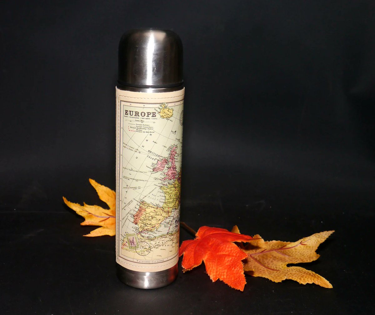 G97816960Girl's tweet photo. Wild & Wolf Map of Europe faux-leather and stainless 16-ounce thermos | drink bottle made in England. https://t.co/Mx2TT83GHJ via @Etsy #BuyfromGroovy #antiqueshop #thermos #giftformen #EtsySellers #WildandWolf #MapsofEurope #MapEuropeThermos #WildWolfThermos https://t.co/Vwe5znL75p