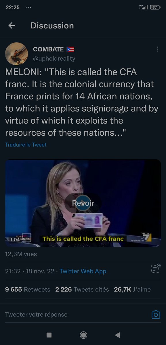 La #fakenews de #Meloni sur le franc #CFA a fait le tour de Twitter monde. Les fascistes ça osent tout, c'est à ça qu'on les reconnaît.