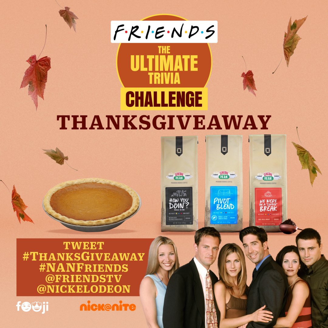 Thanksgiving week with a Friends treat! <a href="/nickatnitetv/">Nick at Nite</a> is airing Friends trivia all weeklong and we’re giving you a chance to win a very special #Thanksgiveaway prize each nite including the official Central Perk coffee – enjoyed best with FRIENDS!🦃