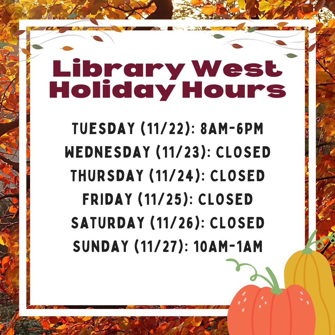 We hope you have a lovely and safe Thanksgiving break! We’ll be closing at 6pm tomorrow (11/22) and will remain closed through Saturday, resuming normal hours of operation on Sunday!